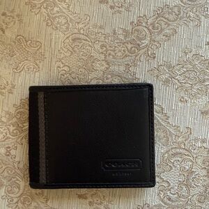 Coach Black and Grey Leather and Fabric Wallet